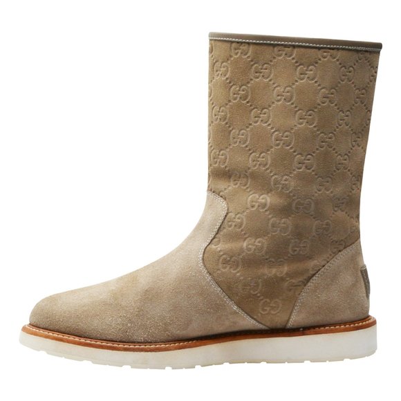 GUCCI “Double G” Embossed Mid-Calf Boots - Suede & Leather -In Original Box-RARE - Picture 5 of 16